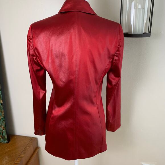 Vintage Bebe Size 6 Satiny Blazer Coat Jacket Red Gold Button Accent Formal - Picture 6 of 10